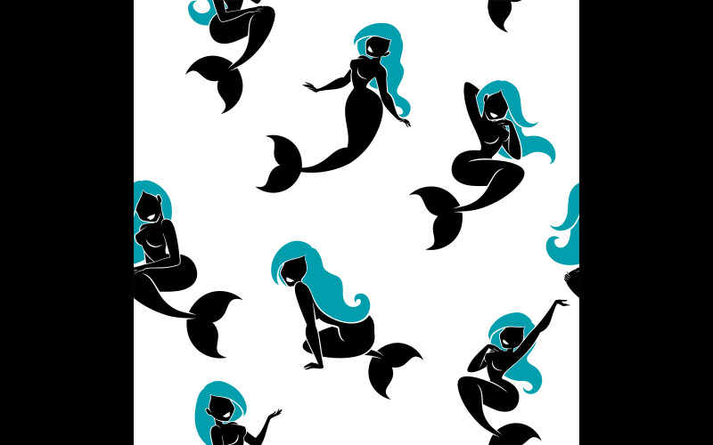 Download Иллюстрация "Mermaid Silhouette Pattern - Illustration" / Mermaid Silhouette Pattern - Illustration - Иллюстрация на тему графика mermaid,siren,nymph,girl,silhouette,pattern,seamless,tile,female,woman,cute,pretty,little,sexy,beautiful,character,creature,fantasy,mythical,fairy