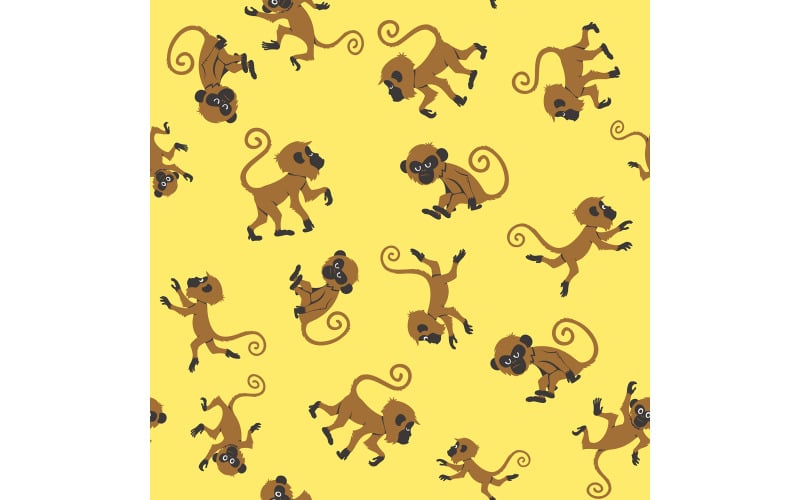 Download Иллюстрация "Monkeys Seamless Pattern - Illustration" / Monkeys Seamless Pattern - Illustration - Иллюстрация на тему графика monkey,little,pattern,seamless,tile,primate,macaque,baboon,lemur,capuchin,isolated,white,background,set,pack,collection,pose,sitting,jumping,hanging