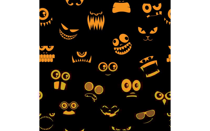 Download Иллюстрация "Monsters Halloween Pattern 2 - Illustration" / Monsters Halloween Pattern 2 - Illustration - Иллюстрация на тему графика monster,halloween,pattern,seamless,tile,portrait,black,silhouette,simple,square,face,head,character,alien,evil,emotion,emoticon,mood,happy,angry
