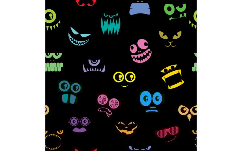 Download Иллюстрация "Monsters Halloween Pattern - Illustration" / Monsters Halloween Pattern - Illustration - Иллюстрация на тему графика monster,halloween,pattern,seamless,tile,portrait,black,silhouette,simple,square,face,head,character,alien,evil,emotion,emoticon,mood,happy,angry