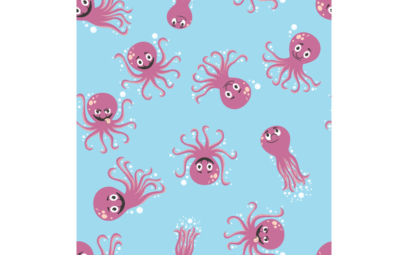 Download Иллюстрация "Octopus Seamless Pattern - Illustration" / Octopus Seamless Pattern - Illustration - Иллюстрация на тему графика octopus,pattern,seamless,tile,invertebrate,cartoon,animal,character,creature,sea,ocean,water,underwater,aquatic,marine,wild,tentacle,vector,illustration,clip art