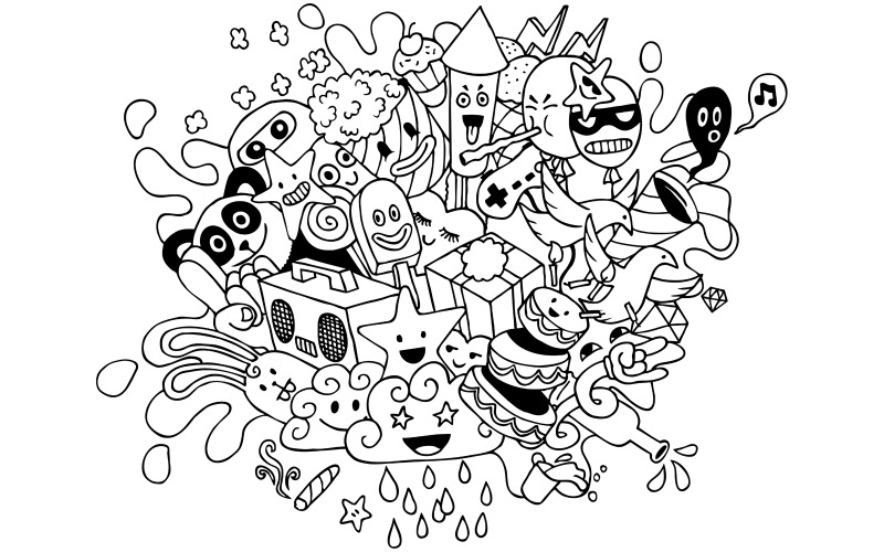Party Doodle Line Art - Ilustração
