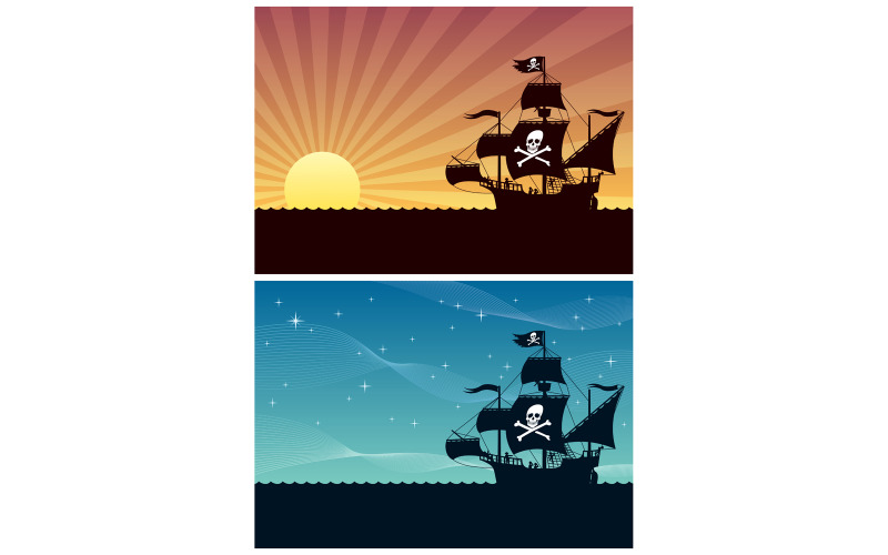 Download Иллюстрация "Pirate Backgrounds - Illustration" / Pirate Backgrounds - Illustration - Иллюстрация на тему графика pirate ship,pirate,ship,silhouette,flag,background,wallpaper,banner,jolly roger,skull,bones,crossbones,sea,ocean,seascape,boat,sailboat,sailing,sail,nautical vessel