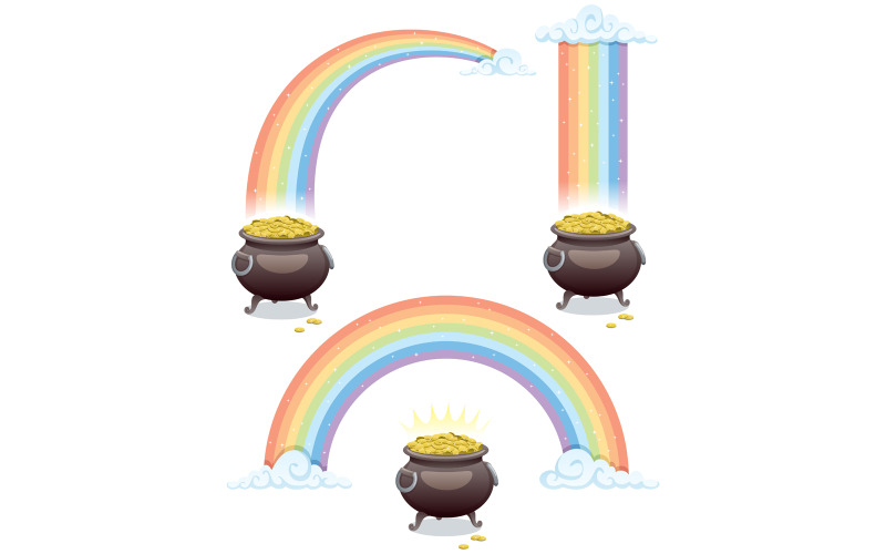 Download Иллюстрация "Pot &amp; Rainbow - Illustration" / Pot &amp; Rainbow - Illustration - Иллюстрация на тему графика rainbow,pot,cauldron,pot of gold,iron,gold,coin,treasure,saint patricks day,irish,culture,holiday,symbol,luck