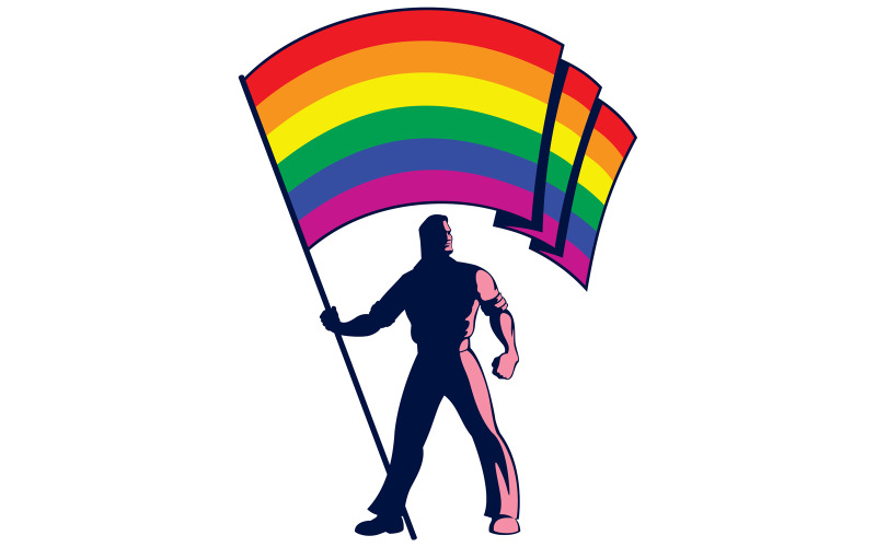 Download Иллюстрация "Pride Flag Bearer - Illustration" / Pride Flag Bearer - Illustration - Иллюстрация на тему графика pride,flag,rainbow,love,standard,banner,ensign,gay,lesbian,freedom,community,homosexual,homosexuality,sexuality,bisexual,concept,bearer,man,silhouette