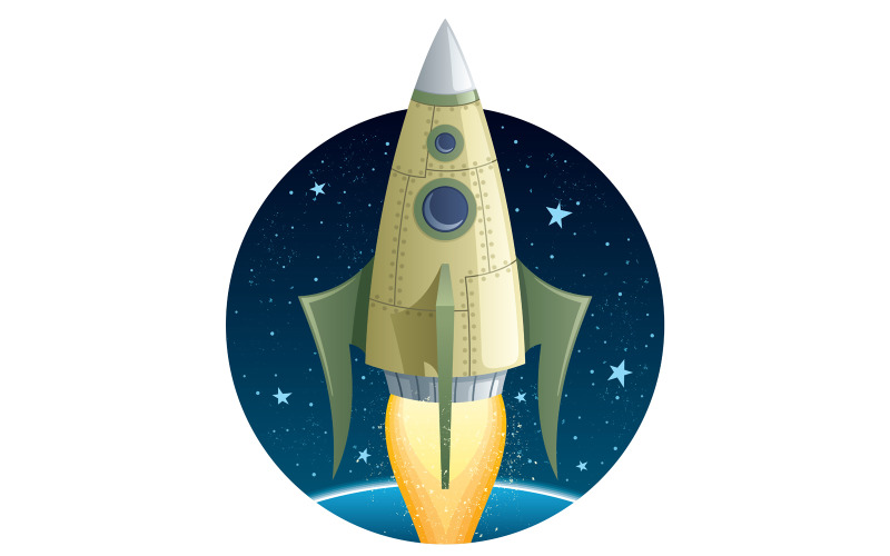 Download Иллюстрация "Rocket in Space - Illustration" / Rocket in Space - Illustration - Иллюстрация на тему графика rocket,spaceship,space shuttle,space,star,stars,earth,planet,sky,travel,exploration,astronomy,take off,launch,ignition,flying,isolated,white,isolated on white,vector