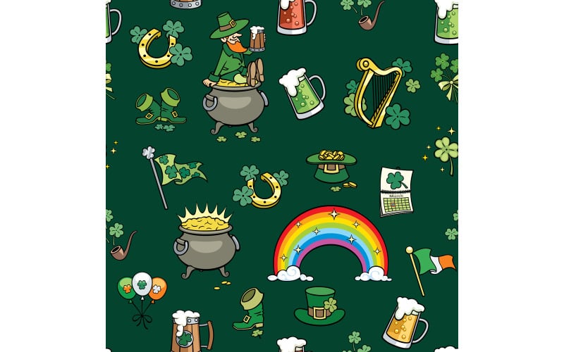 Download Иллюстрация "Saint Patricks Day Elements Pattern - Illustration" / Saint Patricks Day Elements Pattern - Illustration - Иллюстрация на тему графика st patricks day,saint patricks day,irish,culture,pattern,seamless,tile,ireland,symbol,design,element,clip art,illustration,cartoon,vector,background,set
