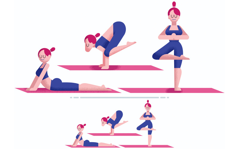 Download Иллюстрация "Yoga - Illustration" / Yoga - Illustration - Иллюстрация на тему графика yoga,practice,tree,crow,cobra,pose,position,posture,asana,bhujangasana,kakasana,vrikshasana,hatha,mat,woman,girl,character,person,female,class
