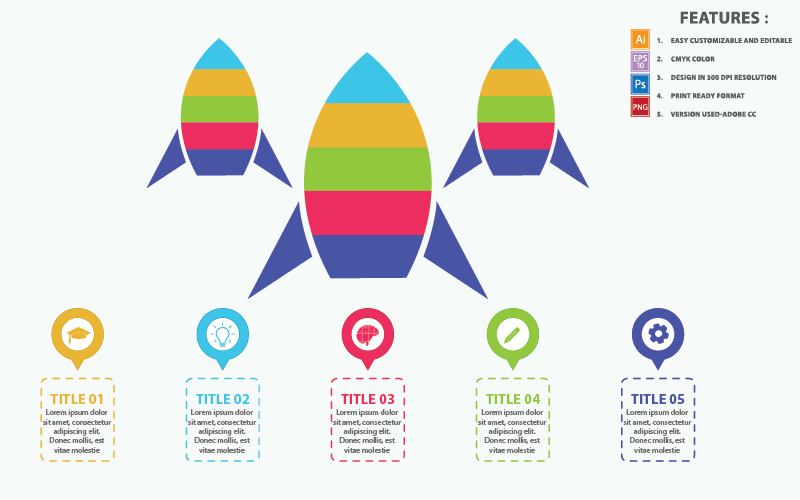 Elementos de infográfico de design de vetor de conceito de foguete