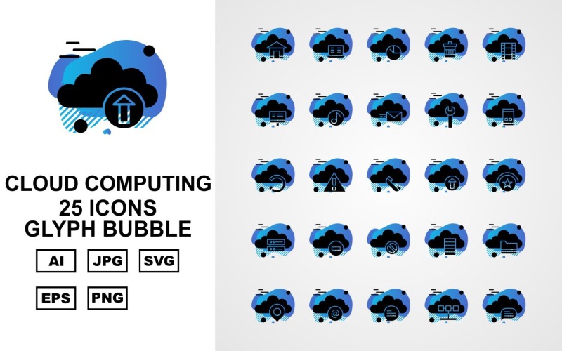 25 Premium Cloud Computing Glyph Bubble Icon Set