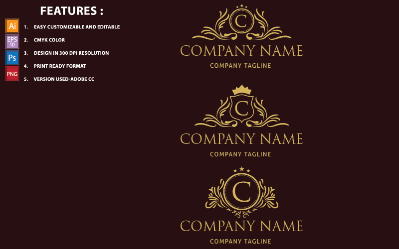 Download Шаблон логотипа "Golden C Letter Luxury Vector Design Logo Template" / Golden C Letter Luxury Vector Design Logo Template - Шаблон логотипа на тему графика royal,luxury,classic,elegant,vector,design,decor,modern,ornament,template,letter,vintage,decorative,boutique,element,decoration,logo,flourish,swirl,style