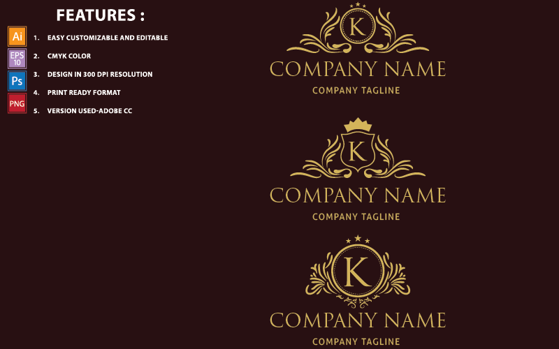 Modelo de logotipo de design de vetor de luxo Golden K Letter