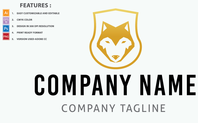 Download Шаблон логотипа "Wolf Shield Vector Design Logo Template" / Wolf Shield Vector Design Logo Template - Шаблон логотипа на тему графика wild,illustration,animal,face,wolf,nature,art,graphic,emblem,vector,logo,design,modern,head,sign,icon,mascot,strength,symbol,template