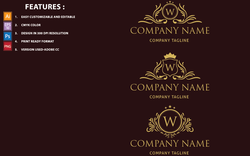 Złote litery W luksusowych wektor logo szablon projektu