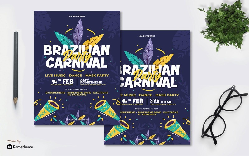 Download Фирменный стиль "Brazilian Carnival Party - Flyer AS - Corporate Identity Template" / Brazilian Carnival Party - Flyer AS - Corporate Identity Template - Фирменный стиль на тему графика banner,print,design,services,business,promotion,carnival,event,celebrate,vector