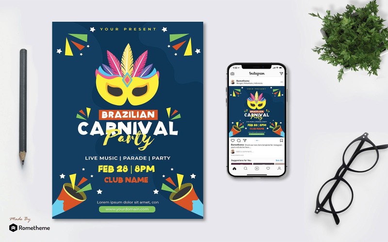 Download Фирменный стиль "Brazilian Carnival vol.01 - Flyer TY - Corporate Identity Template" / Brazilian Carnival vol.01 - Flyer TY - Corporate Identity Template - Фирменный стиль на тему графика banner,print,design,services,business,promotion,carnival,event,celebrate,flyer