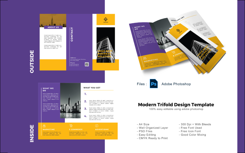 Business Creative Trifold Broschyr PSD-mall