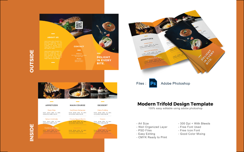 Download PSD шаблон "Business Culinary Trifold Brochure PSD Template" / Business Culinary Trifold Brochure PSD Template - PSD шаблон на тему графика trifold template,brochure template,flyer template,psd template,trifold psd template,photoshop template,modern,minimalist,business trifold,trifold brochure,trifold mockup,ads,advertisement,bro