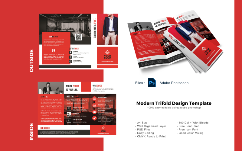 Business Modern Trifold Broschyr PSD-mall
