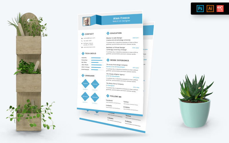 Download Резюме "Creative Resume Template" / Creative Resume Template - Резюме на тему графика resume,template,cv,business,curriculum,corporate,company,employment,job,print,design,professional,creative,templates