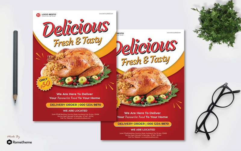 Download Фирменный стиль "Delicious Food - Flyer AC - Corporate Identity Template" / Delicious Food - Flyer AC - Corporate Identity Template - Фирменный стиль на тему графика banner,business,cafe,delicious,design,food,print,promotion,red,restaurant,service