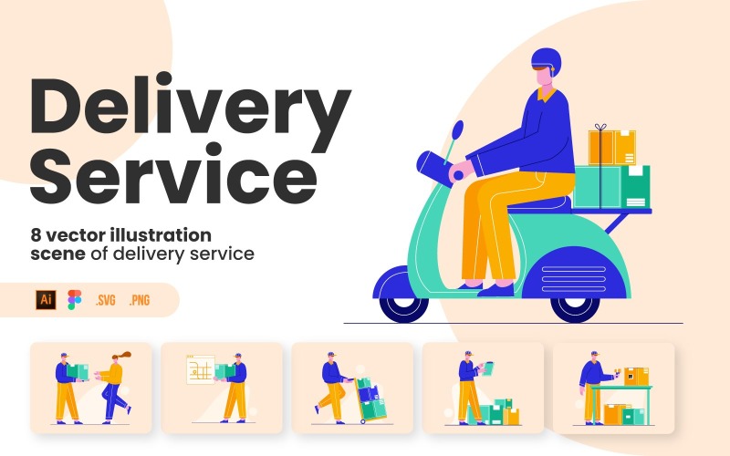 Download Иллюстрация "Delivery Service Flat Pack - Illustration" / Delivery Service Flat Pack - Illustration - Иллюстрация на тему графика illustration,delivery,service,business,courier,clean,modern,store,graphic,flat,website,mobile apps,people