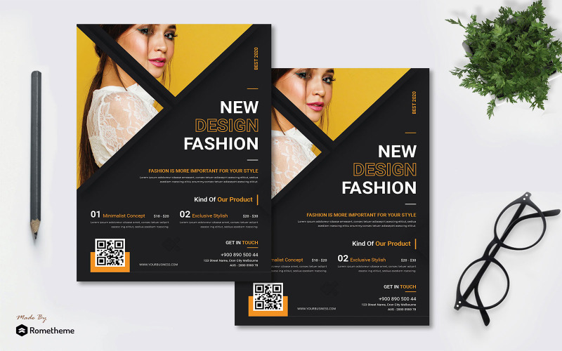 Download Фирменный стиль "Design Fashion – Flyer AC - Corporate Identity Template" / Design Fashion – Flyer AC - Corporate Identity Template - Фирменный стиль на тему графика banner,black,business,design,fashion,flyer,look,print,promotion,service,sevent,stylish,trendy,woman,yellow