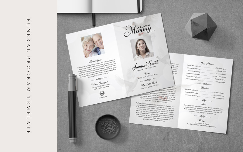 Download Фирменный стиль "Funeral Program - Corporate Identity Template" / Funeral Program - Corporate Identity Template - Фирменный стиль на тему графика funeral program,program template,obituary template,poem template,celebration of life,memorial program,dove funeral,order of service,time of loss,men funeral,women funeral,african american,afr