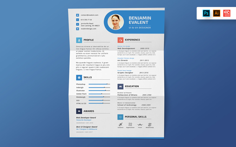 Download Резюме "Modern CV Resume Template" / Modern CV Resume Template - Резюме на тему графика resume,template,cv,business,curriculum,corporate,company,employment,job,print,design,professional,creative,templates