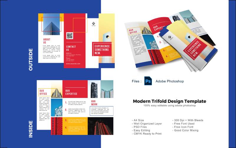 Download PSD шаблон "Multipurpose Trifold Brochure PSD Template" / Multipurpose Trifold Brochure PSD Template - PSD шаблон на тему графика trifold template,brochure template,flyer template,psd template,trifold psd template,photoshop template,modern,minimalist,business trifold,trifold brochure,trifold mockup,ads,advertisement,bro