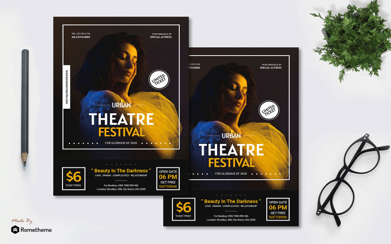 Download Фирменный стиль "Theatre Festival - Flyer AC - Corporate Identity Template" / Theatre Festival - Flyer AC - Corporate Identity Template - Фирменный стиль на тему графика banner,brochure,business,design,event,flyer,print,promotion,psd,services,template,theater