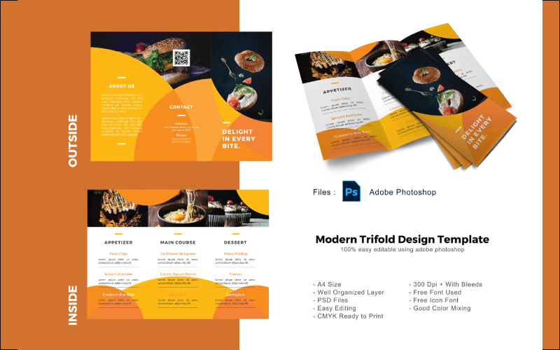 Zakelijke culinaire driebladige brochure PSD-sjabloon