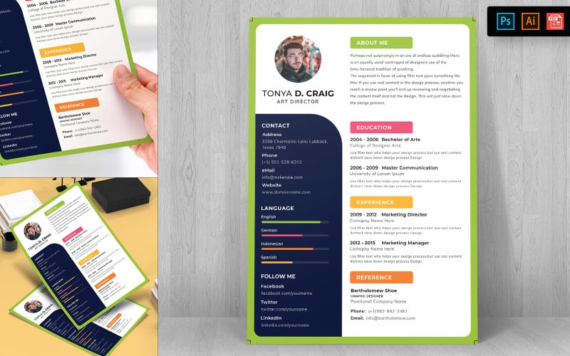 Download Резюме "Creative Resume Template" / Creative Resume Template - Резюме на тему графика resume,template,cv,business,curriculum,corporate,company,employment,job,print,design,professional,creative,templates