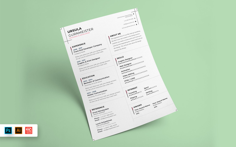 Download Резюме "Creative Resume Template" / Creative Resume Template - Резюме на тему графика resume,template,cv,business,curriculum,corporate,company,employment,job,print,design,professional,creative,templates