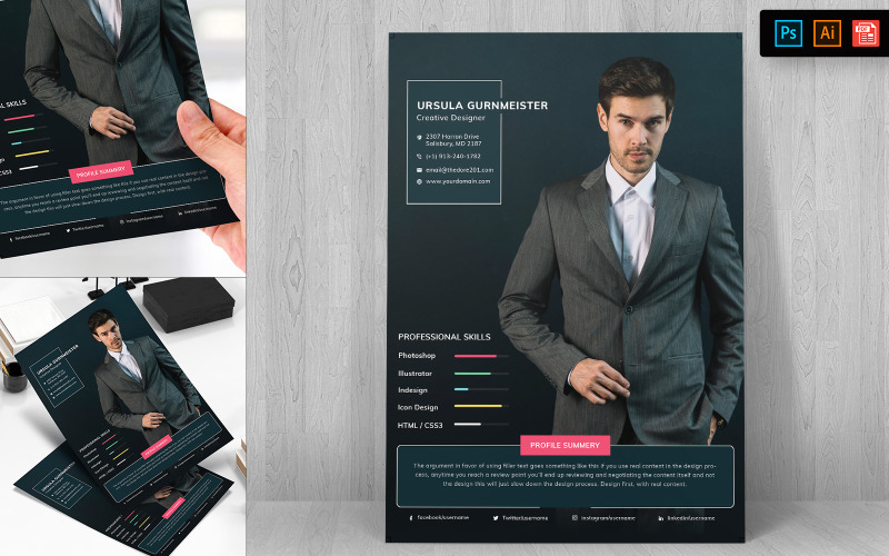 Download Резюме "Minimal Resume Template" / Minimal Resume Template - Резюме на тему графика templates,creative,professional,design,print,job,employment,company,corporate,curriculum,business,cv,template,resume