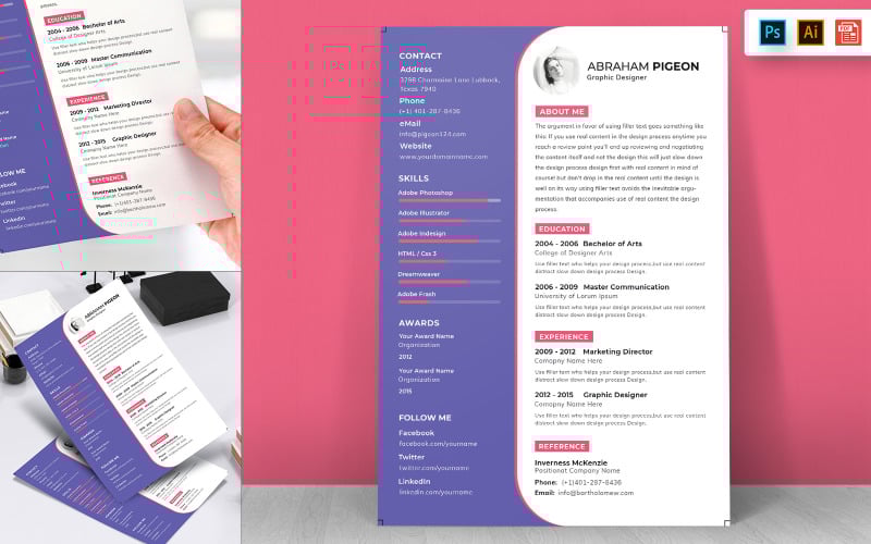 Download Резюме "Minimal Resume Template" / Minimal Resume Template - Резюме на тему графика resume,template,cv,business,curriculum,corporate,company,employment,job,print,design,professional,creative,templates