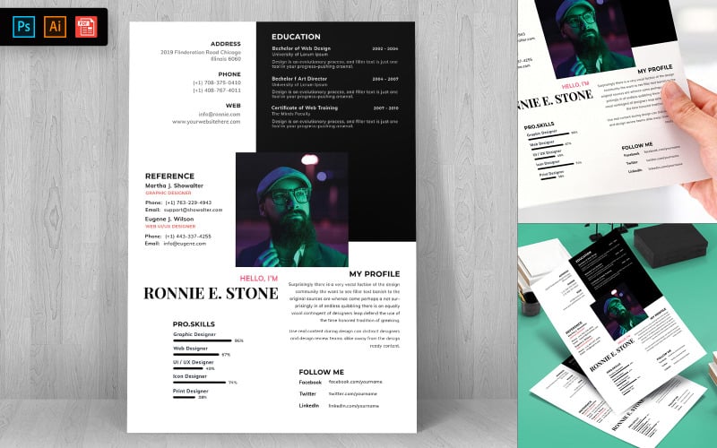 Download Резюме "Minimal Resume Template" / Minimal Resume Template - Резюме на тему графика resume,template,cv,business,curriculum,corporate,company,employment,job,print,design,professional,creative,templates