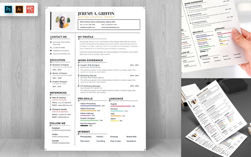 Download Резюме "Minimal Resume Template" / Minimal Resume Template - Резюме на тему графика resume,template,cv,business,curriculum,corporate,company,employment,job,print,design,professional,creative,templates