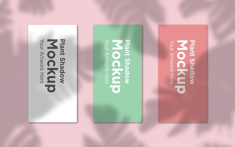 Mockup di tre frame verticali con mockup di prodotto di sfondo naturale a foglia di albero