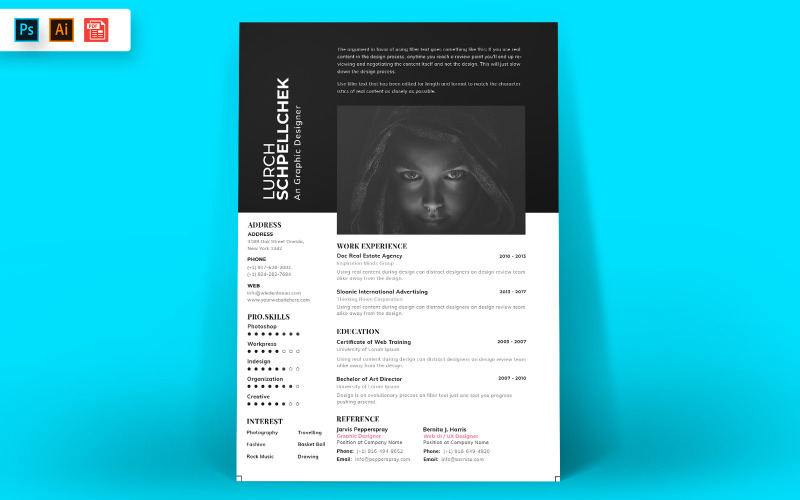 Download Резюме "Modern CV Resume Template" / Modern CV Resume Template - Резюме на тему графика resume,template,cv,business,curriculum,corporate,company,employment,job,print,design,professional,creative,templates