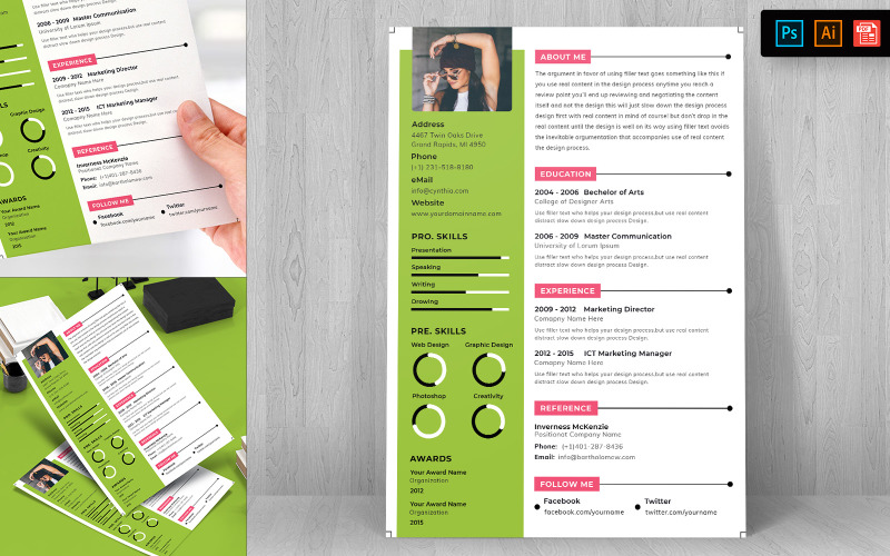 Download Резюме "Professional CV Resume Template" / Professional CV Resume Template - Резюме на тему графика resume,template,cv,business,curriculum,corporate,company,employment,job,print,design,professional,creative,templates