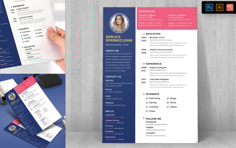 Download Резюме "Professional CV Resume Template" / Professional CV Resume Template - Резюме на тему графика resume,template,cv,business,curriculum,corporate,company,employment,job,print,design,professional,creative,templates