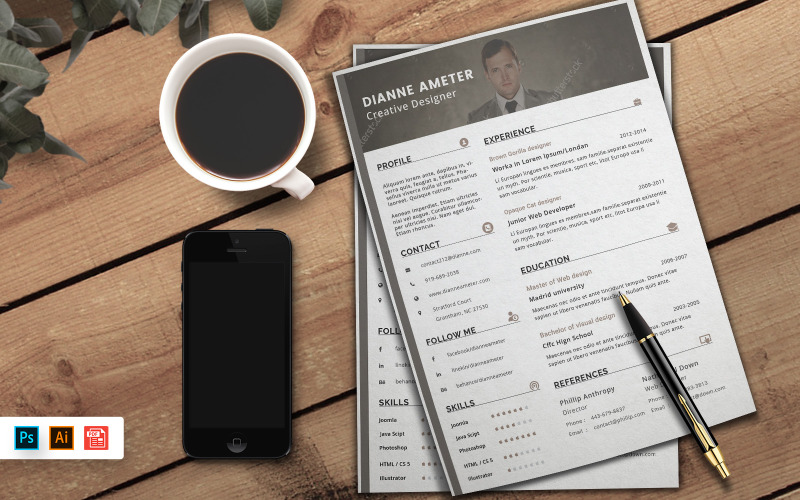 Download Резюме "Professional Resume Template" / Professional Resume Template - Резюме на тему графика resume,template,cv,business,curriculum,corporate,company,employment,job,print,design,professional,creative,templates
