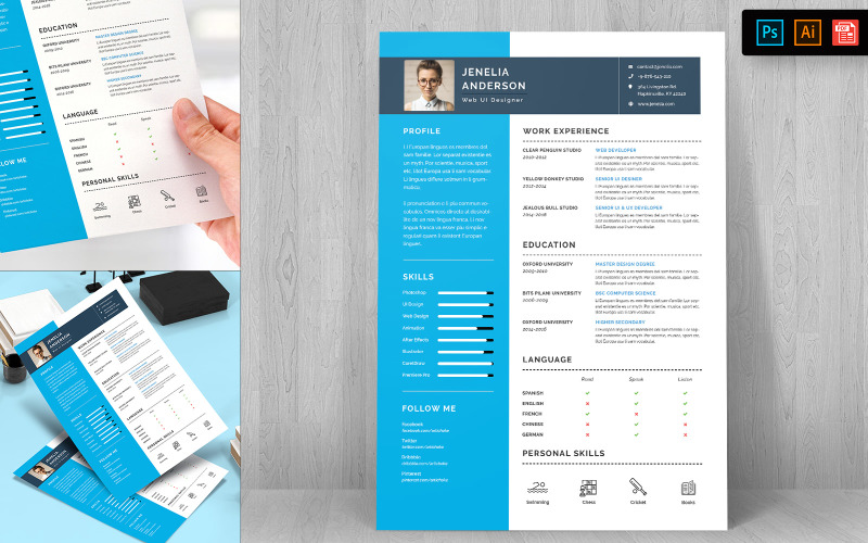 Download Резюме "Professional Resume Template" / Professional Resume Template - Резюме на тему графика templates,creative,professional,design,print,job,employment,company,corporate,curriculum,business,cv,template,resume