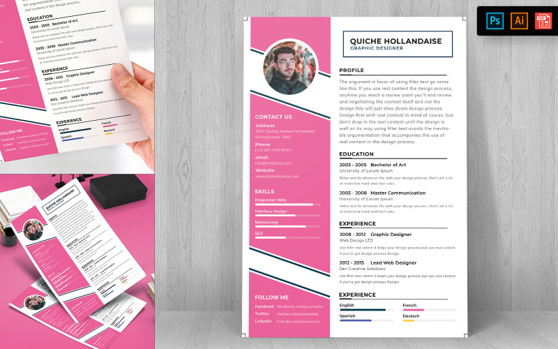 Download Резюме "Professional Resume Template" / Professional Resume Template - Резюме на тему графика resume,template,cv,business,curriculum,corporate,company,employment,job,print,design,professional,creative,templates