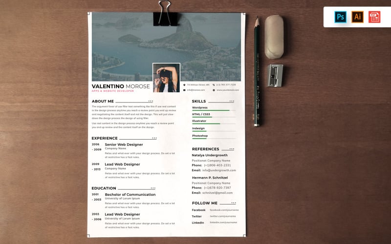Download Резюме "Professional Resume Template" / Professional Resume Template - Резюме на тему графика resume,template,cv,business,curriculum,corporate,company,employment,job,print,design,professional,creative,templates