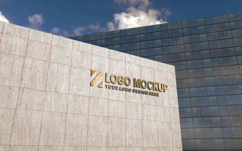 Altın Logo Mockup 3D Sign Elegant On Building ürün mockup
