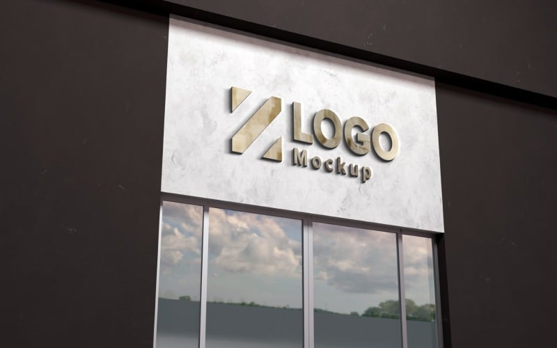 Golden Logo Mockup 3D Sign Store Building product mockup