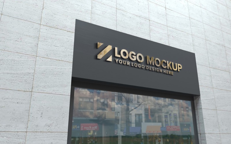 Golden Logo Mockup Store-fasad Elegant produktmodell