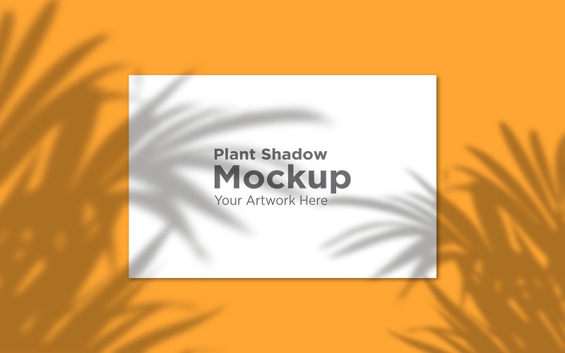 Landschap Leeg Frame Mockup met palmboomblad Schaduw, gele achtergrond product mockup